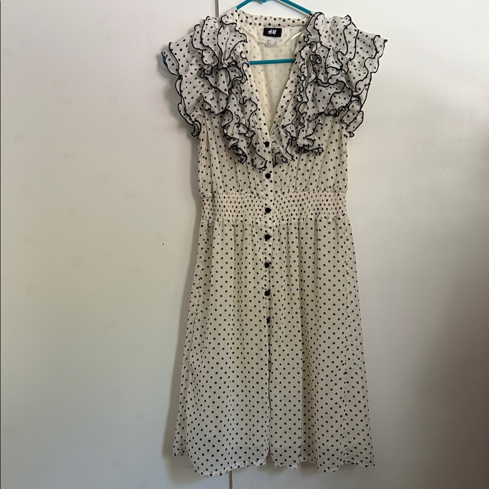H&M Cream and Black Ruffle Midi Dress